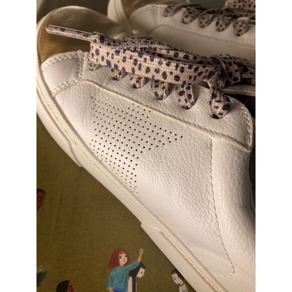 Art Class Cute Sneakers ~ Golden Goose Like ~ White Gold & Animal Print ~ Sz 2 - Picture 6 of 7
